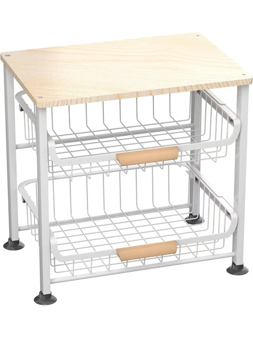 New 3-Layer Stackable Metal Fruit Storage Basket Wood Top Pull-Out Rack